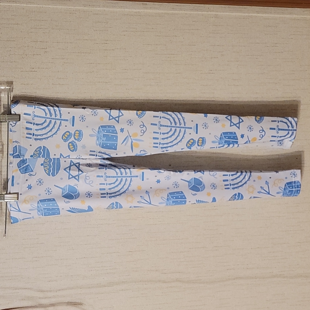URBAN SMALLS GIRLS HANUKKAH HOLIDAY LEGGINGS: WHITE/BLUE: NWOT: SZ 10